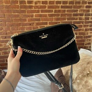 Kate Spade Black Velvet Crossbody with Gold Chain